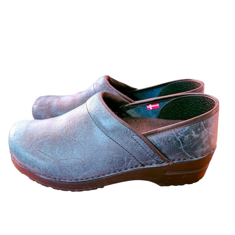 Sanita Blue Leather Clogs EU 39 US 7.5 8 Nurse Work Comfort Shoes - Picture 3 of 11